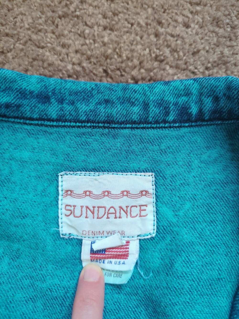 Vintage Sundance Denim Wear Teal Acid Wash Fringe Poncho Cape Jacket S USA Boho - Picture 7 of 13